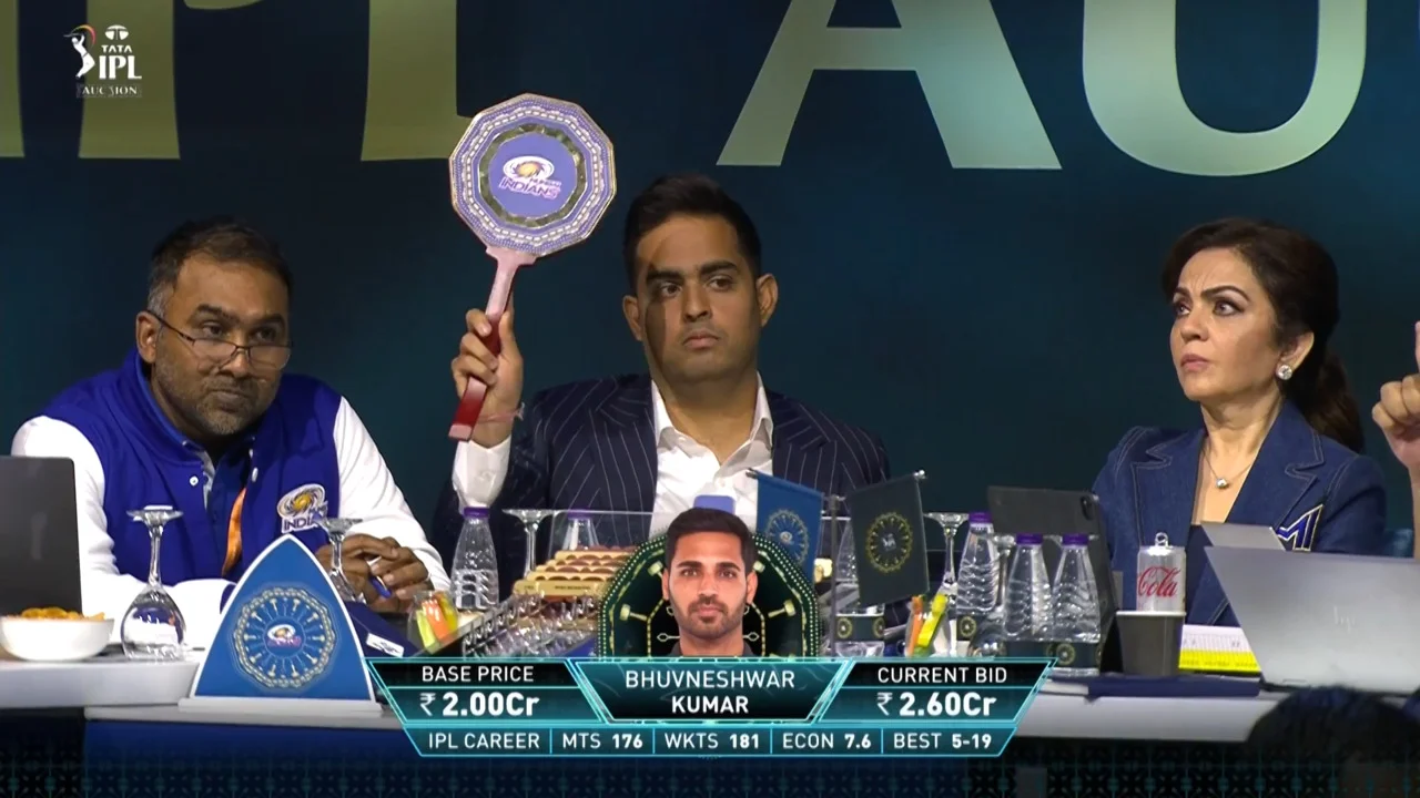 IPL auction room with player prices displayed on screen — the starting point of every IPL salary story